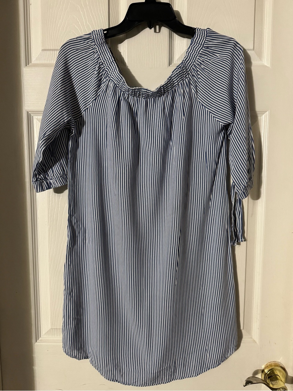 Blue and White Striped Women's Midi Slip Dress
